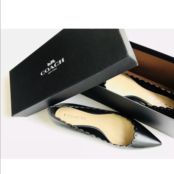 COACH Jill Soft Shine Calf Black Leather Flats New - Picture 6 of 9